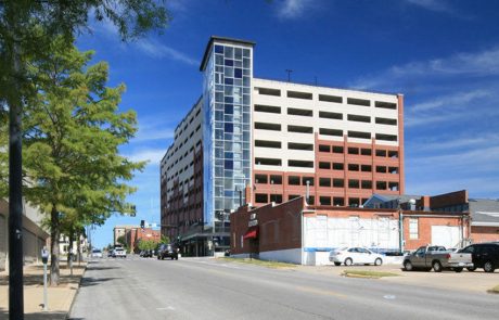 The 8-story Fith and Walnut Parking Garage has about 703 speaces.
