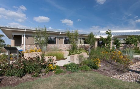 Rain gardens and examples of urban conservation practices are incorporated outside of the Missouri Department of Conservation regional office in Columbia, Missouri.